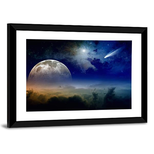 Comet In Dark Blue Sky Canvas Wall Art-5 Horizontal-Gallery Wrap-22" x 12"-Tiaracle