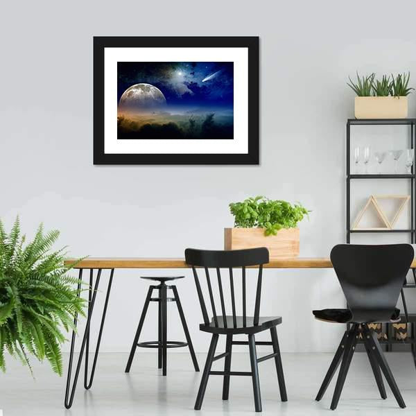 Comet In Dark Blue Sky Canvas Wall Art-5 Horizontal-Gallery Wrap-22" x 12"-Tiaracle