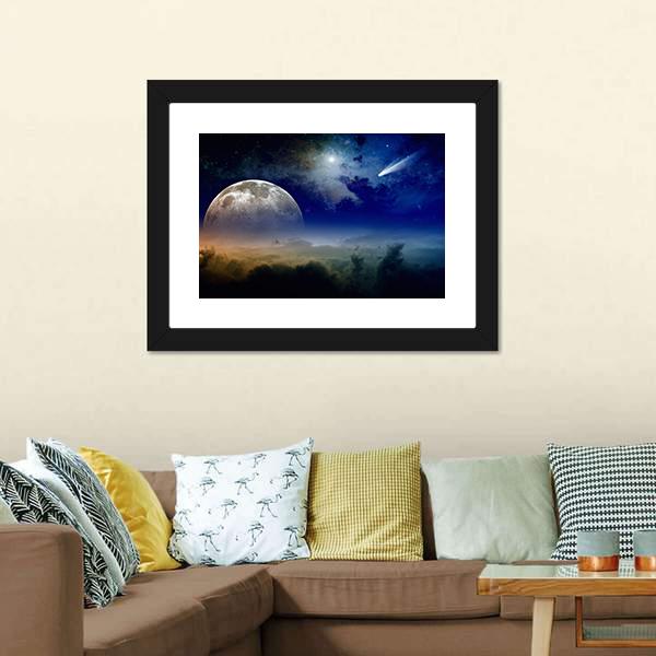 Comet In Dark Blue Sky Canvas Wall Art-5 Horizontal-Gallery Wrap-22" x 12"-Tiaracle