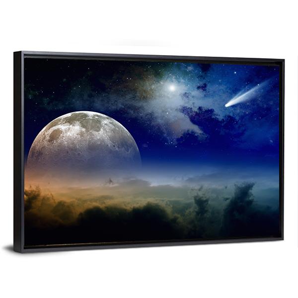 Comet In Dark Blue Sky Canvas Wall Art-5 Horizontal-Gallery Wrap-22" x 12"-Tiaracle
