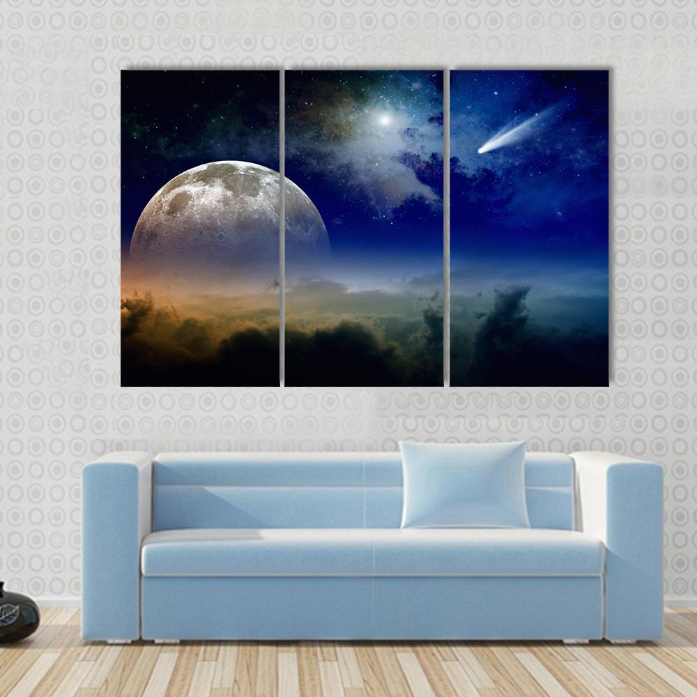 Comet In Dark Blue Sky Canvas Wall Art-3 Horizontal-Gallery Wrap-37" x 24"-Tiaracle