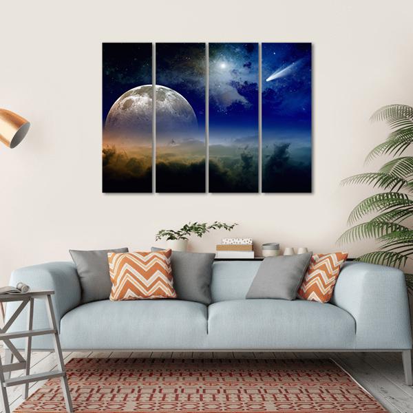 Comet In Dark Blue Sky Canvas Wall Art-4 Horizontal-Gallery Wrap-34" x 24"-Tiaracle