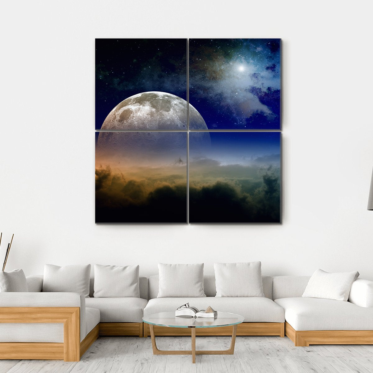 Comet In Dark Blue Sky Canvas Wall Art-4 Square-Gallery Wrap-17" x 17"-Tiaracle