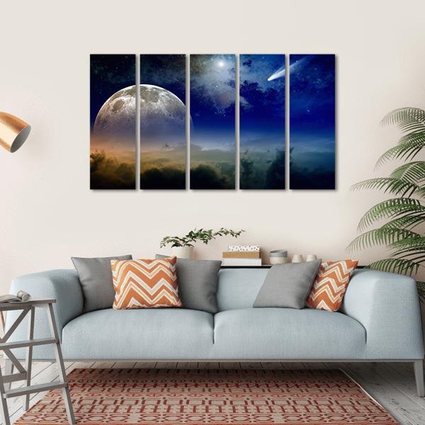 Comet In Dark Blue Sky Canvas Wall Art-5 Horizontal-Gallery Wrap-22" x 12"-Tiaracle