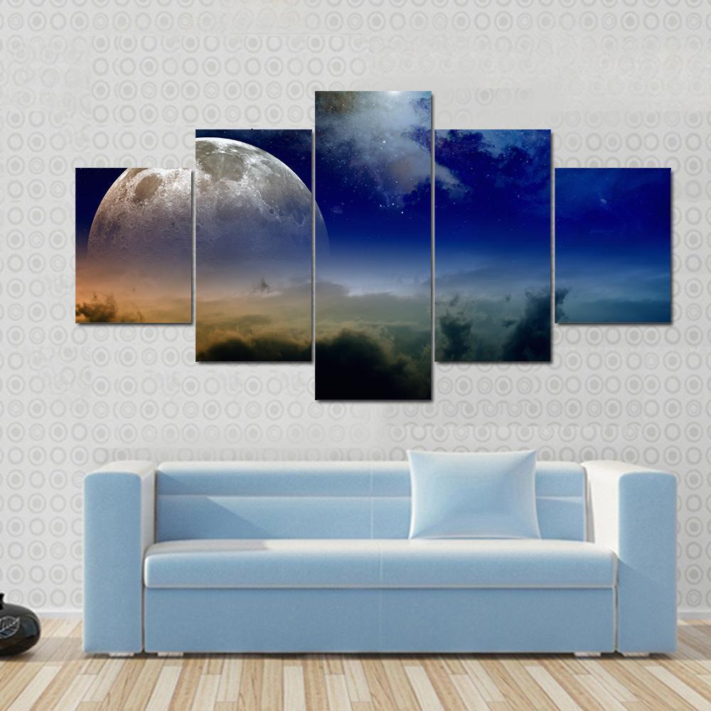 Comet In Dark Blue Sky Canvas Wall Art-5 Star-Gallery Wrap-62" x 32"-Tiaracle