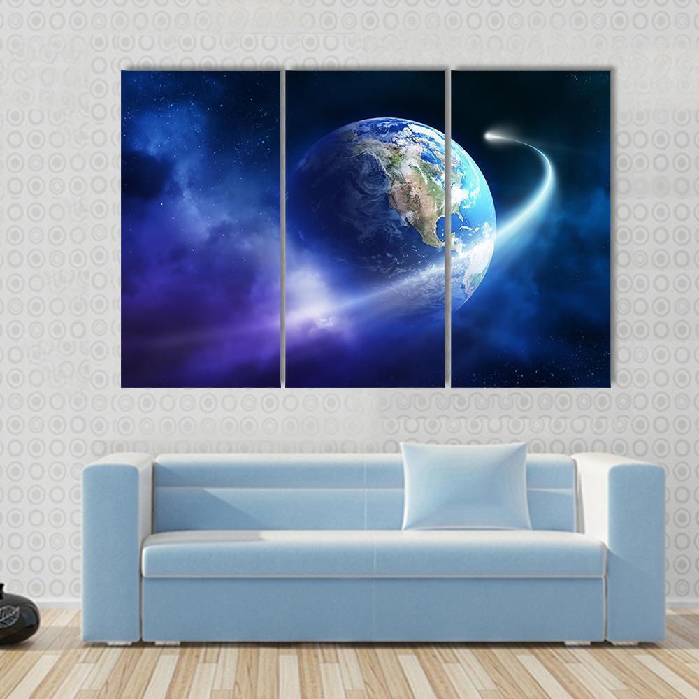 Comet Passing Earth Canvas Wall Art-3 Horizontal-Gallery Wrap-37" x 24"-Tiaracle