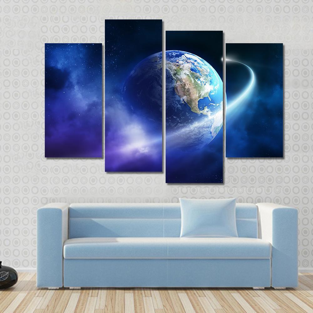Comet Passing Earth Canvas Wall Art-4 Pop-Gallery Wrap-50" x 32"-Tiaracle