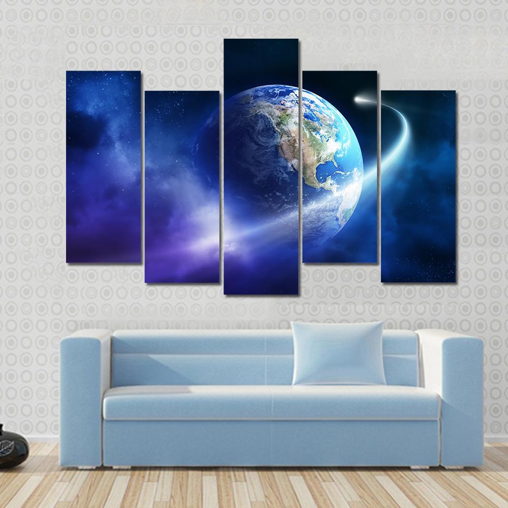 Comet Passing Earth Canvas Wall Art-5 Pop-Gallery Wrap-47" x 32"-Tiaracle
