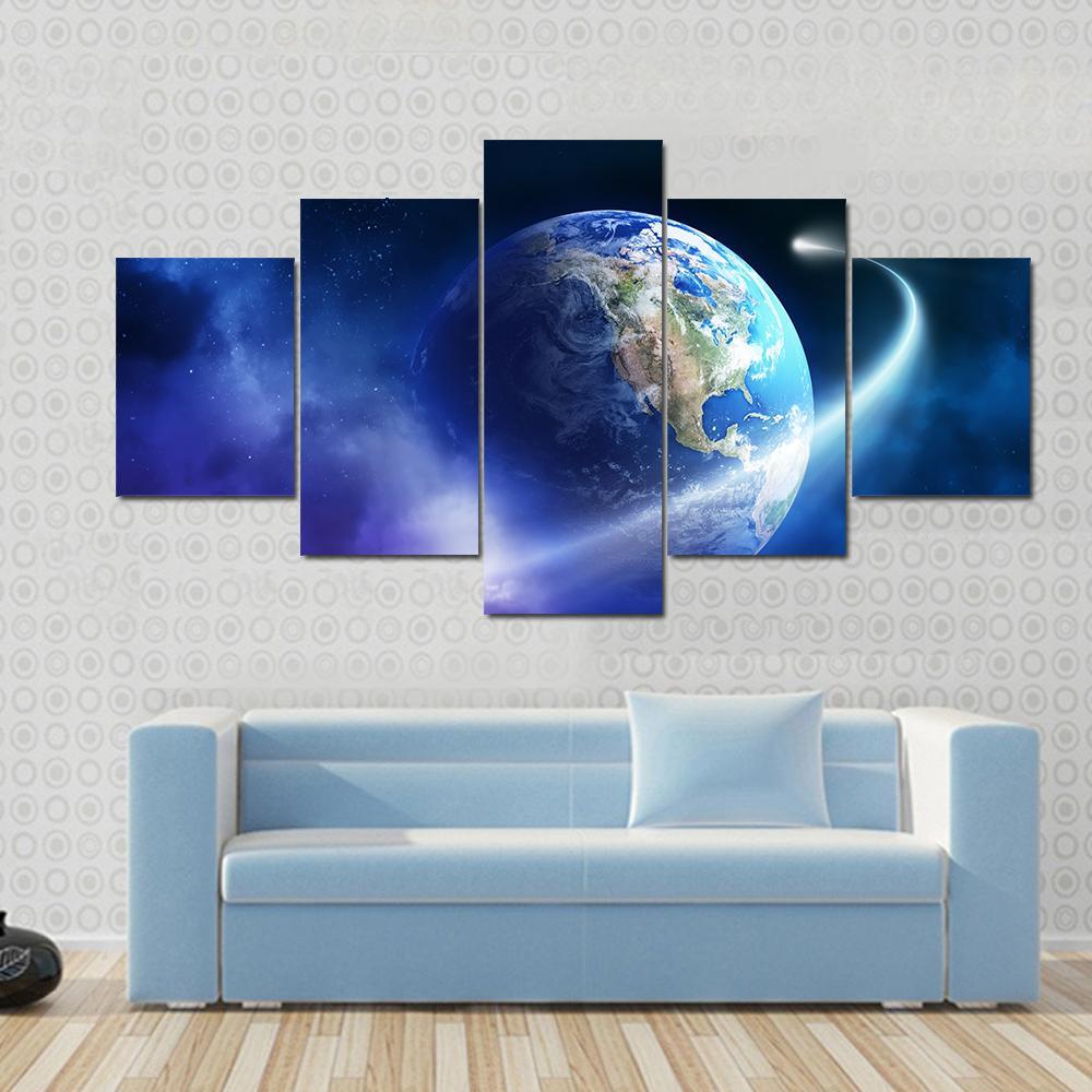Comet Passing Earth Canvas Wall Art-5 Star-Gallery Wrap-62" x 32"-Tiaracle