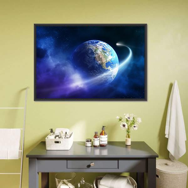 Comet Passing Earth Canvas Wall Art-3 Horizontal-Gallery Wrap-25" x 16"-Tiaracle