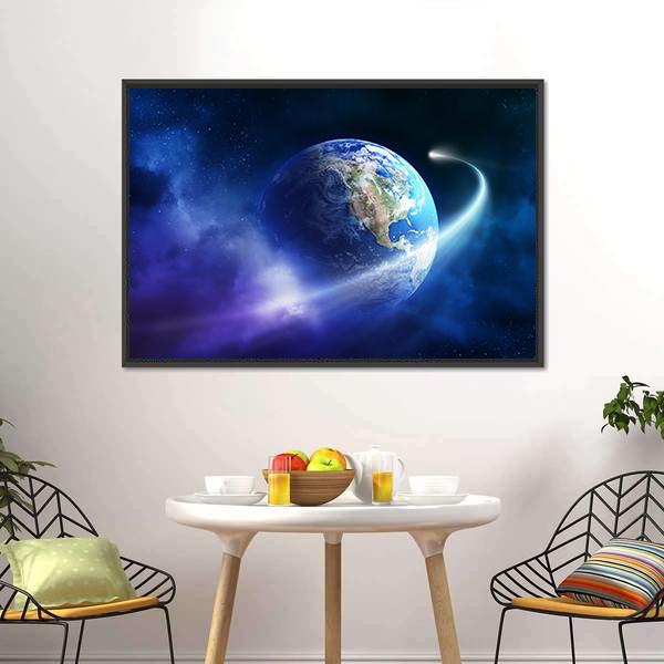Comet Passing Earth Canvas Wall Art-1 Piece-Floating Frame-24" x 16"-Tiaracle