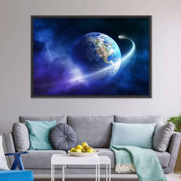 Comet Passing Earth Canvas Wall Art-3 Horizontal-Gallery Wrap-25" x 16"-Tiaracle