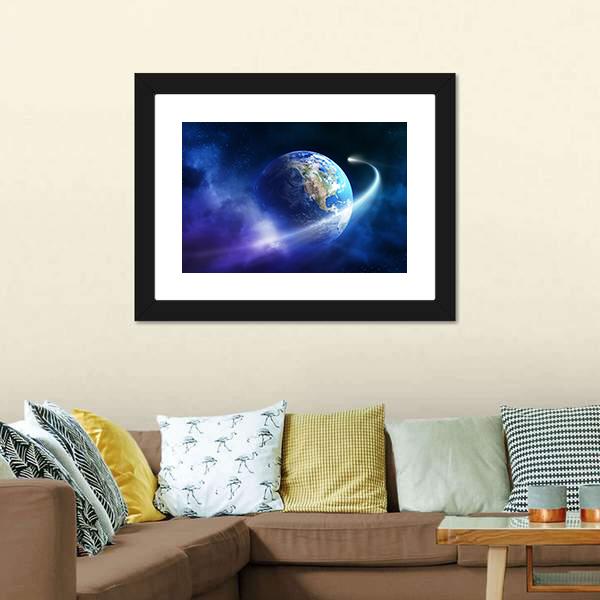 Comet Passing Earth Canvas Wall Art-1 Piece-Framed Print-20" x 16"-Tiaracle