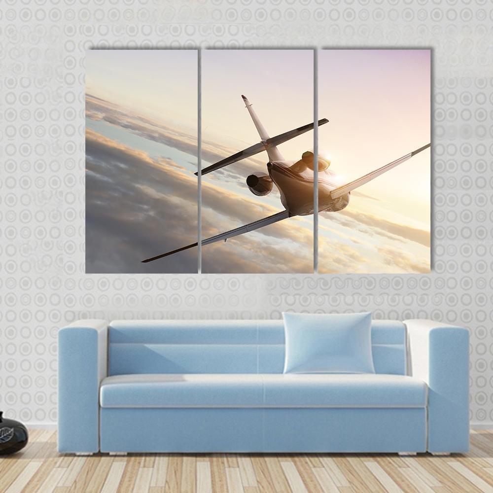 Commercial Airplane In Sky Canvas Wall Art-3 Horizontal-Gallery Wrap-37" x 24"-Tiaracle