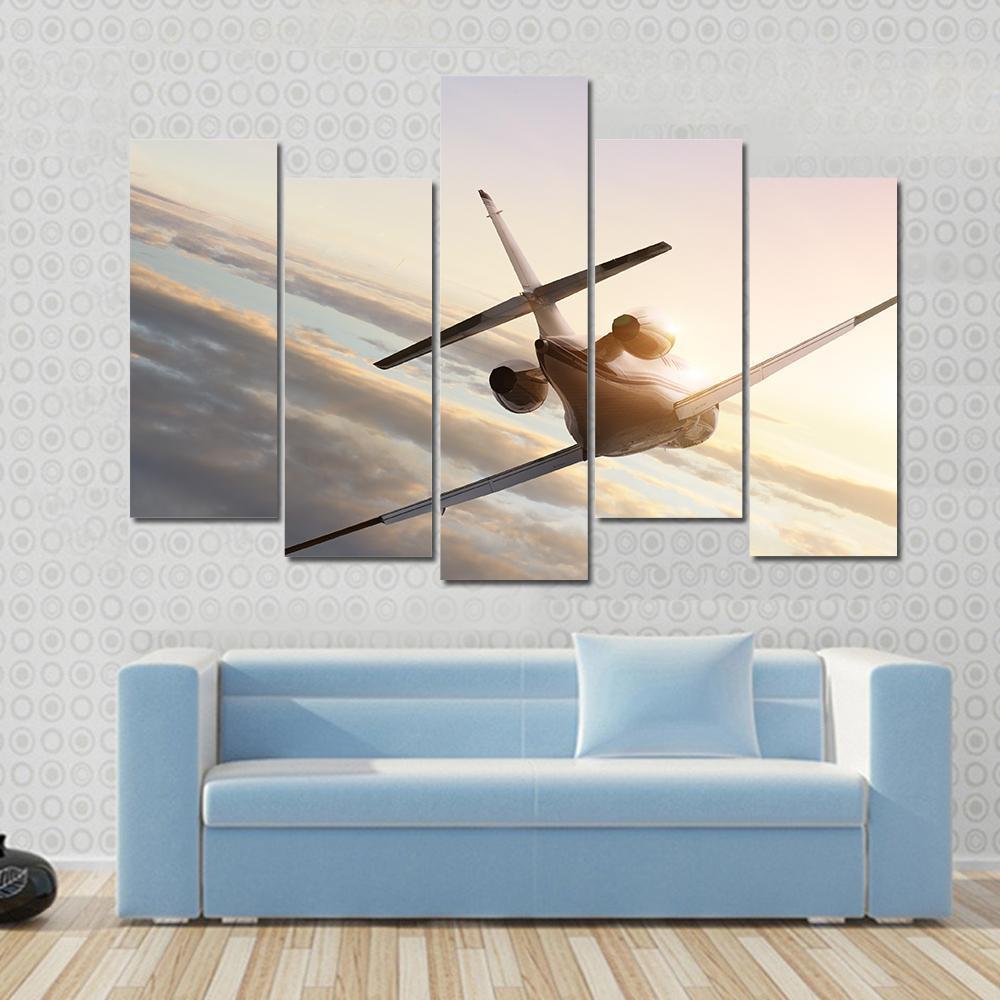 Commercial Airplane In Sky Canvas Wall Art-5 Pop-Gallery Wrap-47" x 32"-Tiaracle