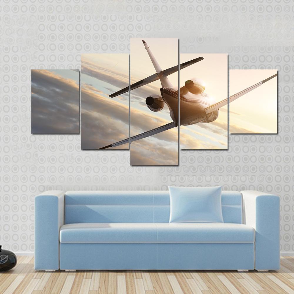 Commercial Airplane In Sky Canvas Wall Art-5 Star-Gallery Wrap-62" x 32"-Tiaracle