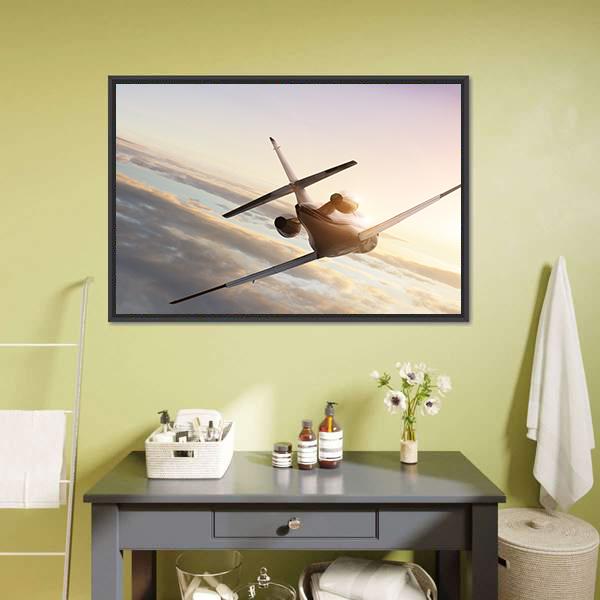 Commercial Airplane In Sky Canvas Wall Art-3 Horizontal-Gallery Wrap-25" x 16"-Tiaracle