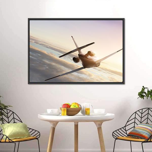Commercial Airplane In Sky Canvas Wall Art-1 Piece-Floating Frame-24" x 16"-Tiaracle