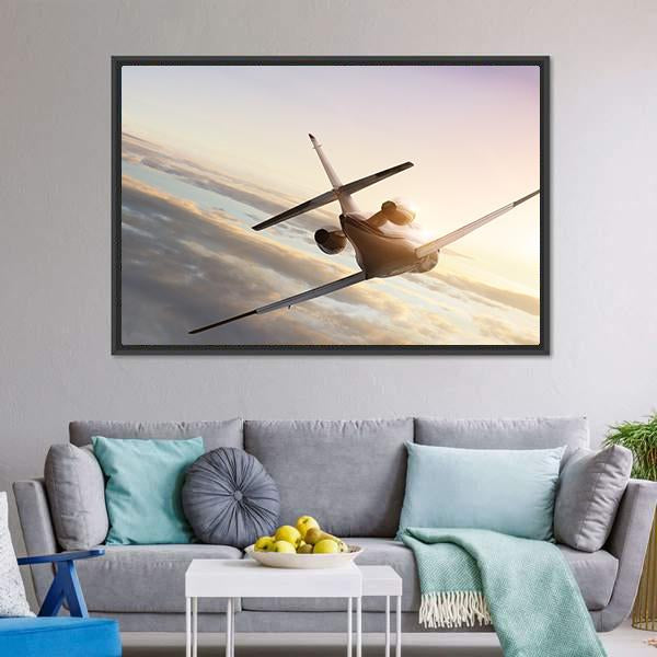 Commercial Airplane In Sky Canvas Wall Art-3 Horizontal-Gallery Wrap-25" x 16"-Tiaracle