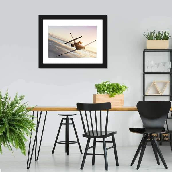Commercial Airplane In Sky Canvas Wall Art-3 Horizontal-Gallery Wrap-25" x 16"-Tiaracle