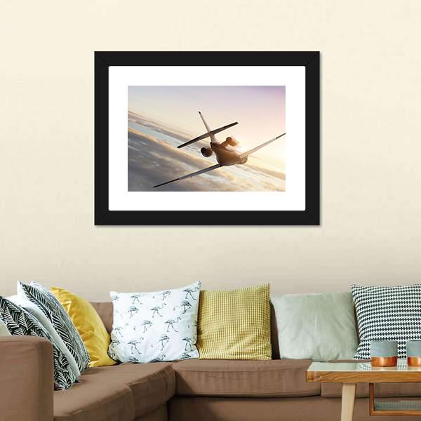 Commercial Airplane In Sky Canvas Wall Art-1 Piece-Framed Print-20" x 16"-Tiaracle