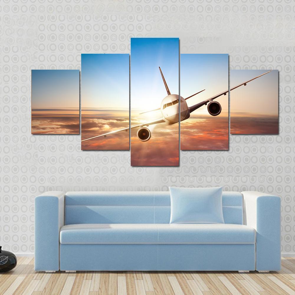 Commercial Airplane Canvas Wall Art-5 Pop-Gallery Wrap-47" x 32"-Tiaracle