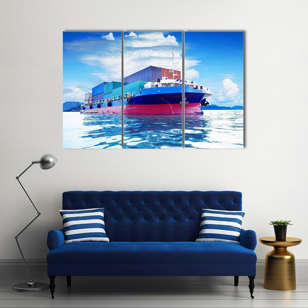 Commercial Container Ship Canvas Wall Art-3 Horizontal-Gallery Wrap-37" x 24"-Tiaracle