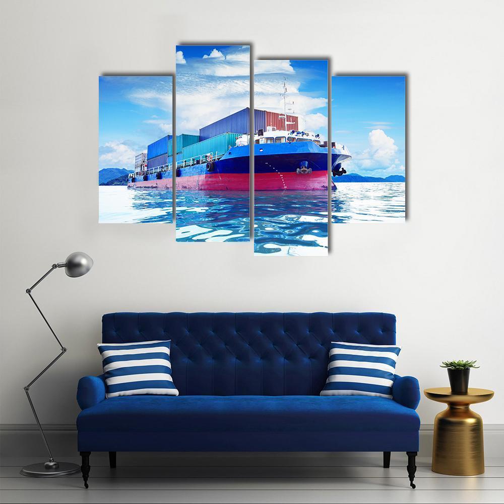 Commercial Container Ship Canvas Wall Art-4 Pop-Gallery Wrap-50" x 32"-Tiaracle