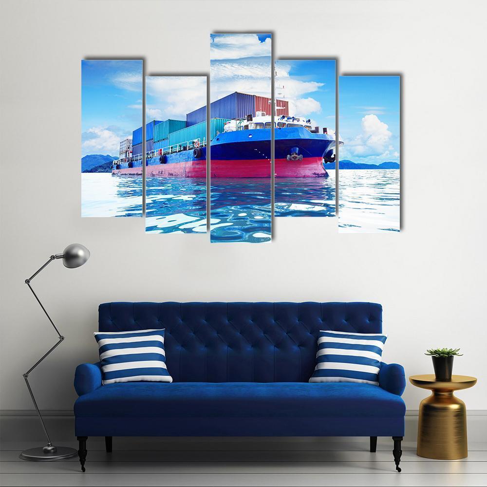 Commercial Container Ship Canvas Wall Art-5 Pop-Gallery Wrap-47" x 32"-Tiaracle