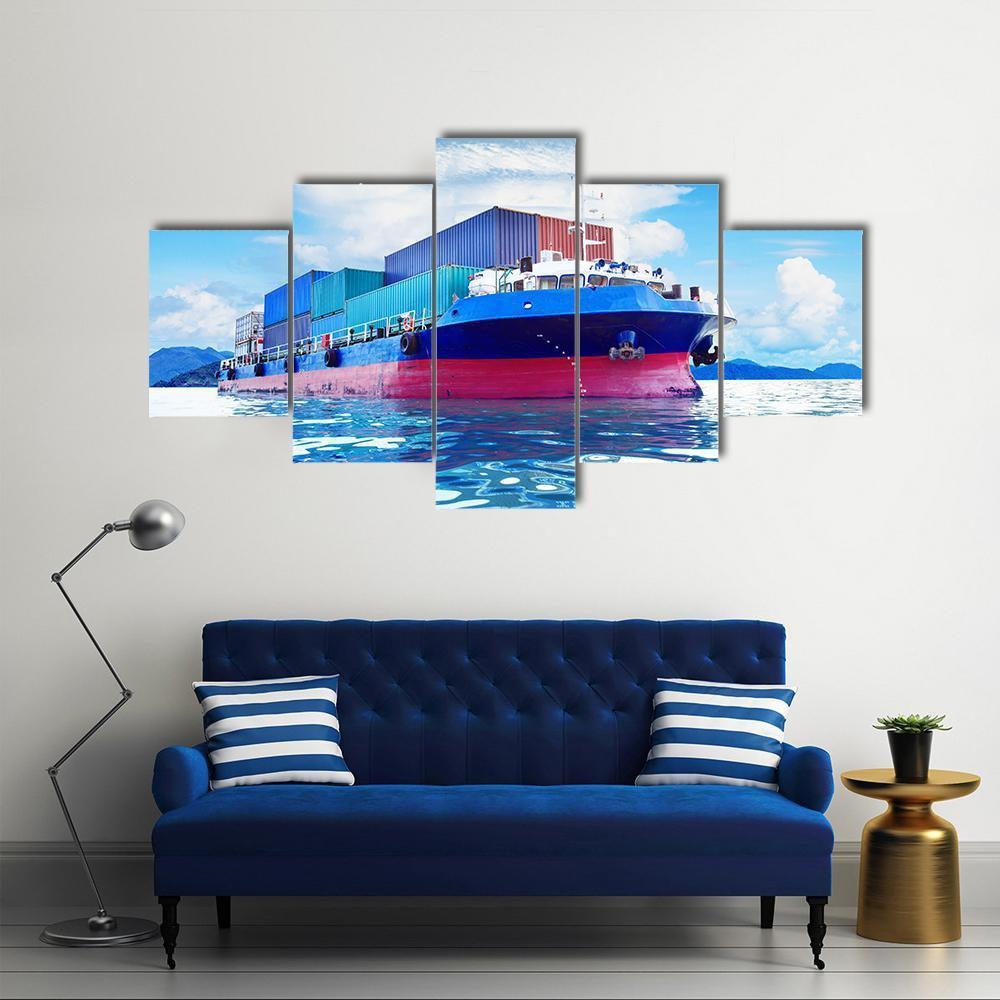 Commercial Container Ship Canvas Wall Art-5 Star-Gallery Wrap-62" x 32"-Tiaracle