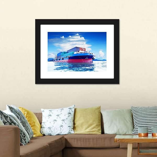 Commercial Container Ship Canvas Wall Art-1 Piece-Framed Print-20" x 16"-Tiaracle