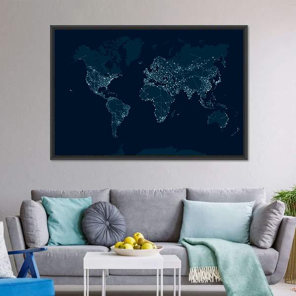 Communications Network Map Canvas Wall Art-5 Horizontal-Gallery Wrap-22" x 12"-Tiaracle