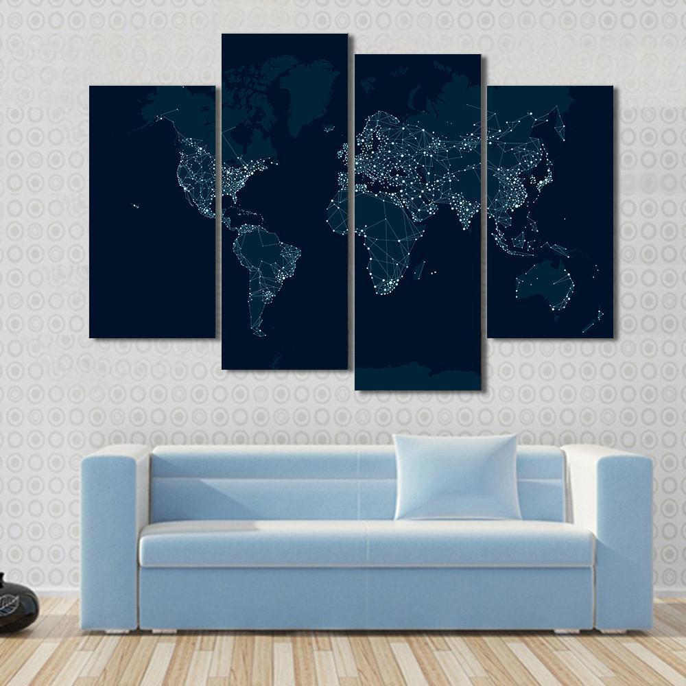 Communications Network Map Canvas Wall Art-4 Pop-Gallery Wrap-50" x 32"-Tiaracle