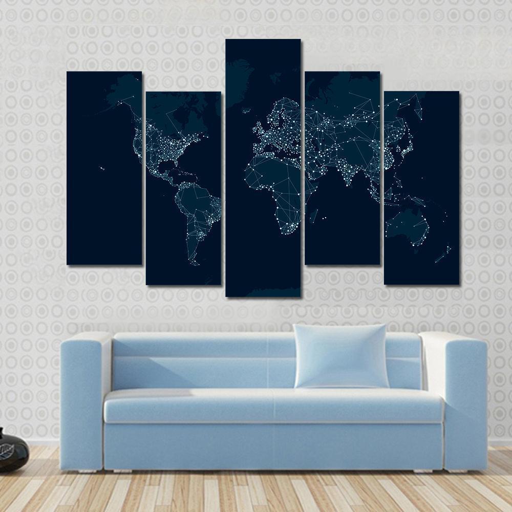 Communications Network Map Canvas Wall Art-5 Pop-Gallery Wrap-47" x 32"-Tiaracle