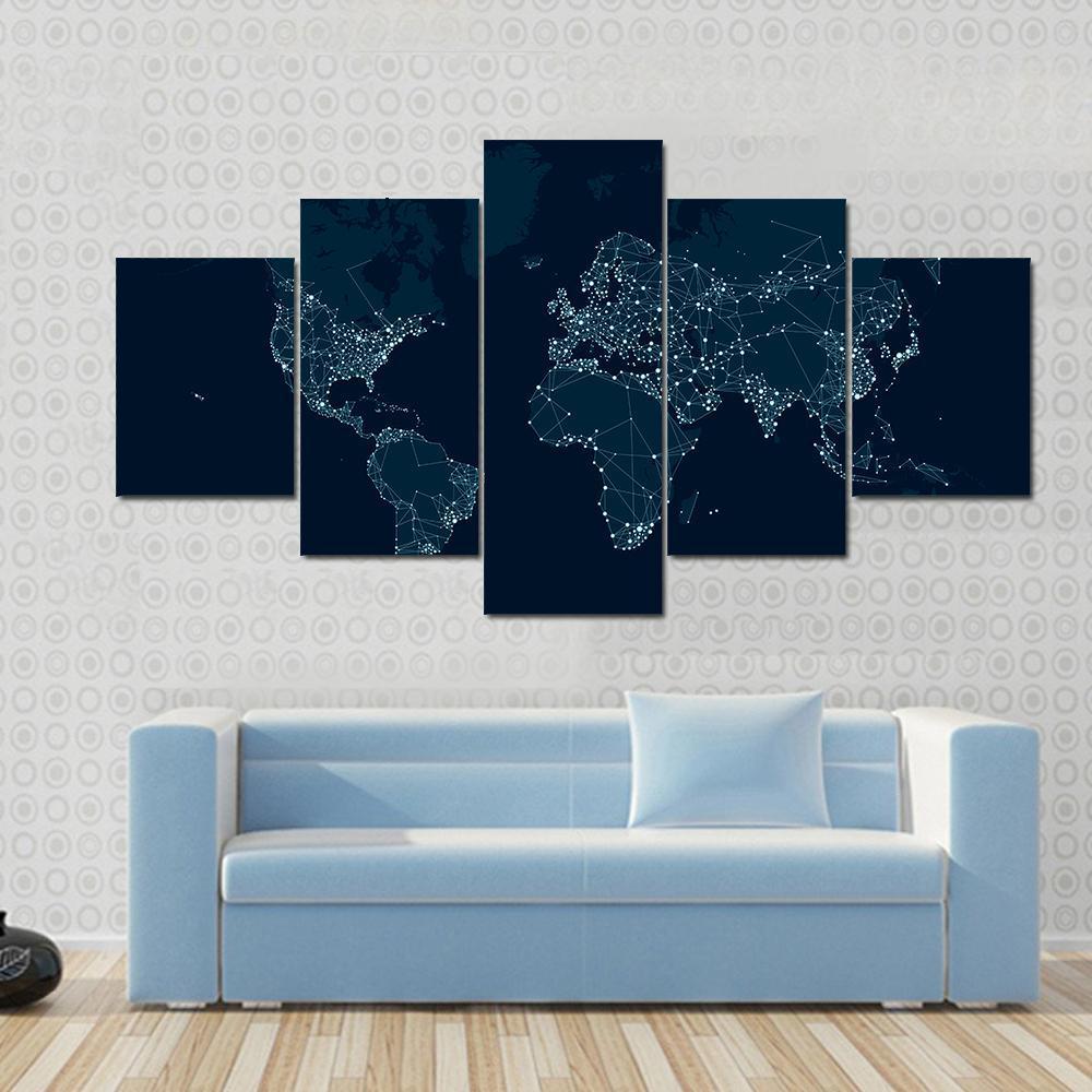 Communications Network Map Canvas Wall Art-5 Star-Gallery Wrap-62" x 32"-Tiaracle