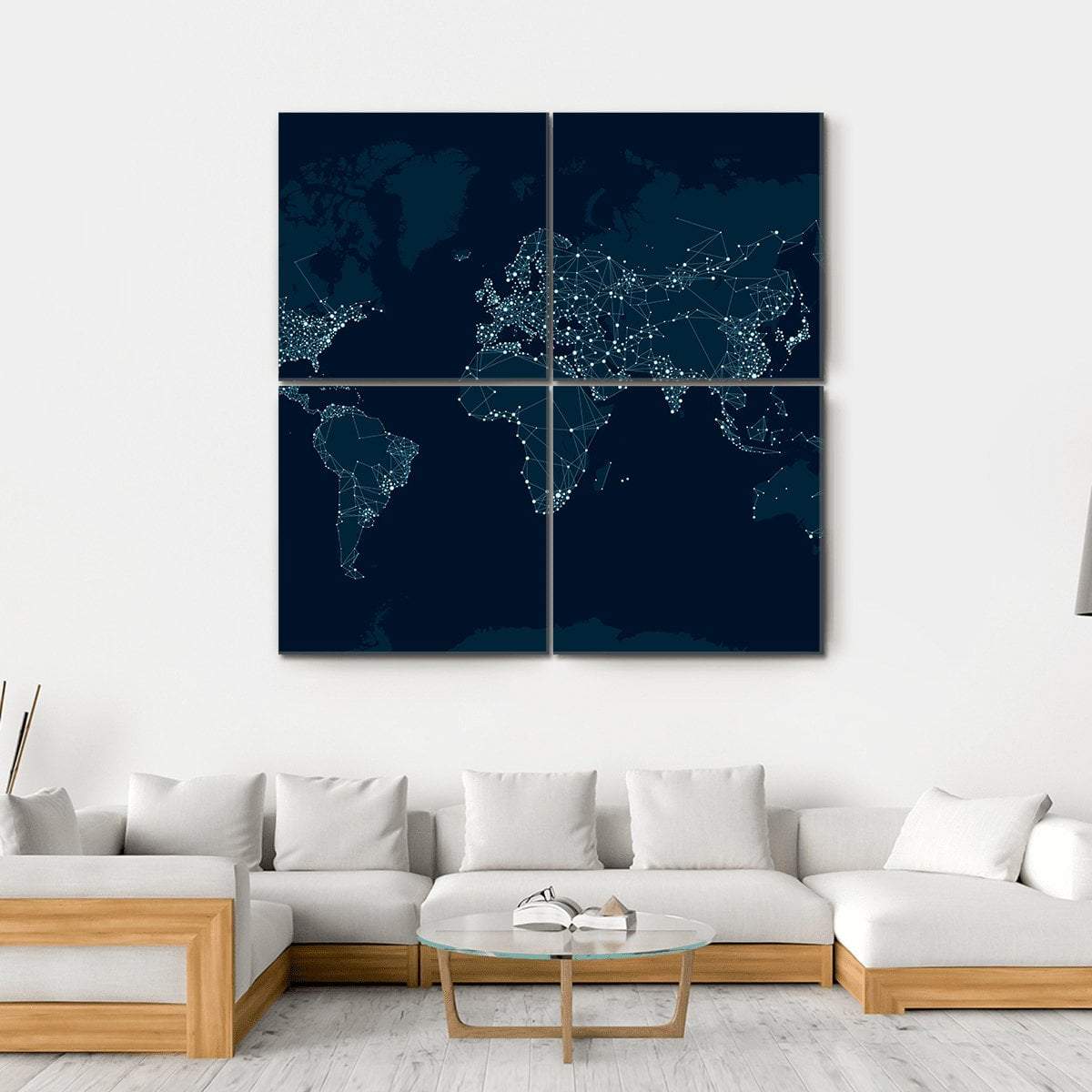 Communications Network Map Canvas Wall Art-4 Square-Gallery Wrap-17" x 17"-Tiaracle