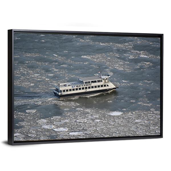Commuter Ferry On East River Canvas Wall Art-3 Horizontal-Gallery Wrap-25" x 16"-Tiaracle