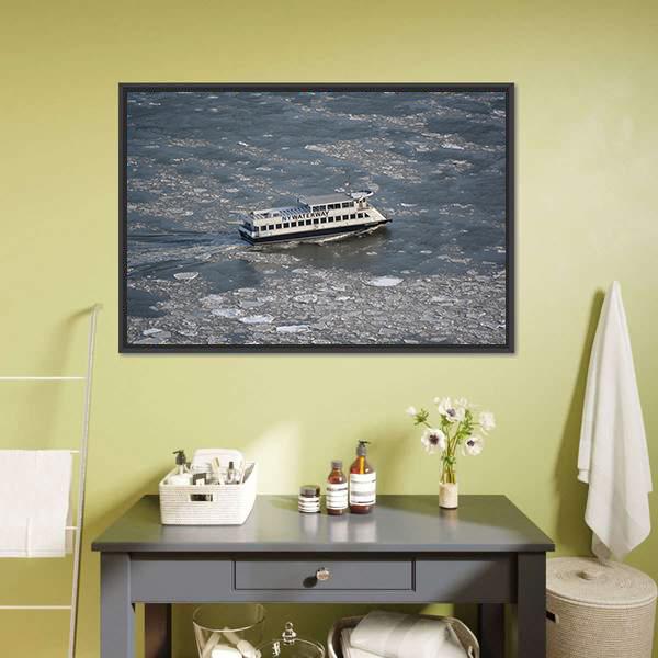 Commuter Ferry On East River Canvas Wall Art-3 Horizontal-Gallery Wrap-25" x 16"-Tiaracle
