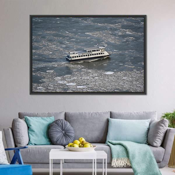 Commuter Ferry On East River Canvas Wall Art-3 Horizontal-Gallery Wrap-25" x 16"-Tiaracle