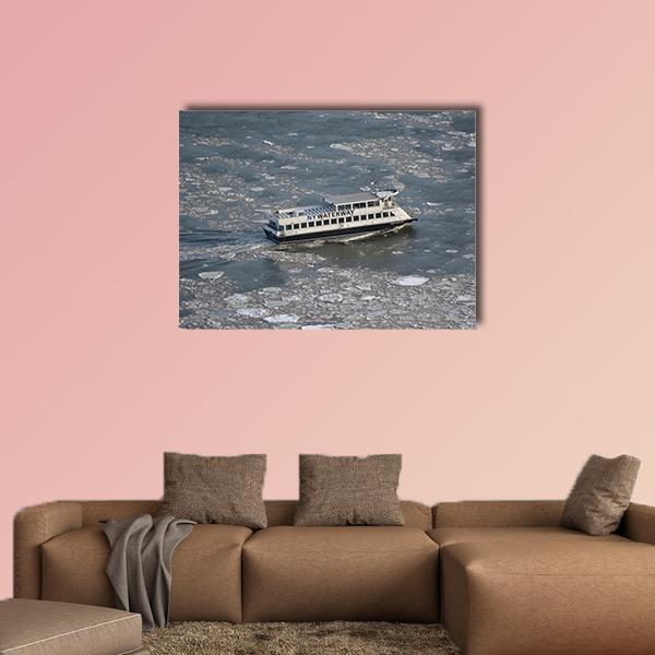 Commuter Ferry On East River Canvas Wall Art-1 Piece-Gallery Wrap-48" x 32"-Tiaracle
