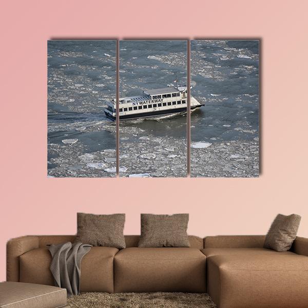 Commuter Ferry On East River Canvas Wall Art-3 Horizontal-Gallery Wrap-25" x 16"-Tiaracle
