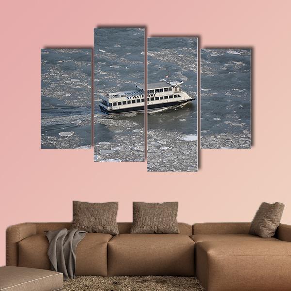 Commuter Ferry On East River Canvas Wall Art-4 Pop-Gallery Wrap-50" x 32"-Tiaracle
