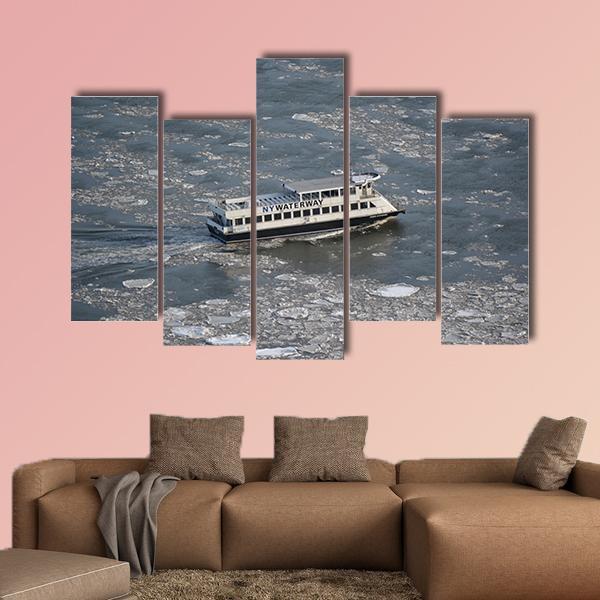 Commuter Ferry On East River Canvas Wall Art-5 Pop-Gallery Wrap-47" x 32"-Tiaracle