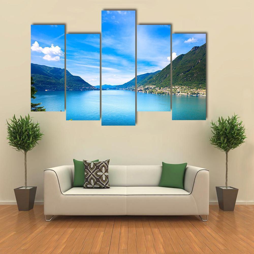 Como Lake Landscape Canvas Wall Art-5 Pop-Gallery Wrap-47" x 32"-Tiaracle