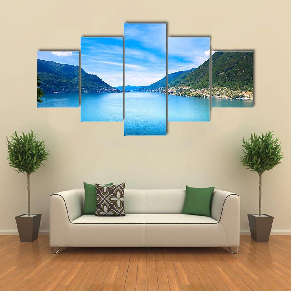 Como Lake Landscape Canvas Wall Art-5 Star-Gallery Wrap-62" x 32"-Tiaracle