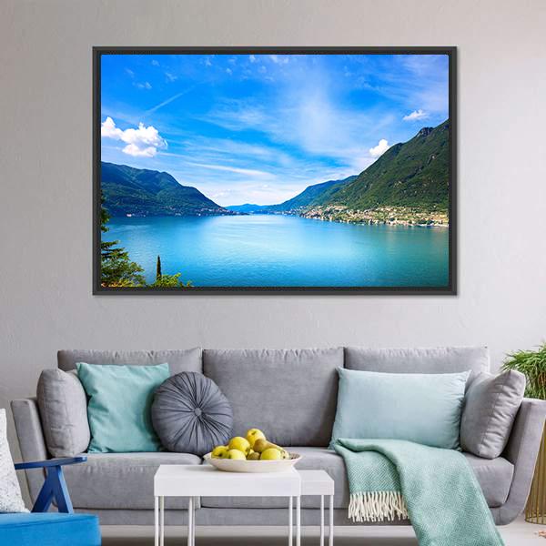 Como Lake Landscape Canvas Wall Art-3 Horizontal-Gallery Wrap-25" x 16"-Tiaracle