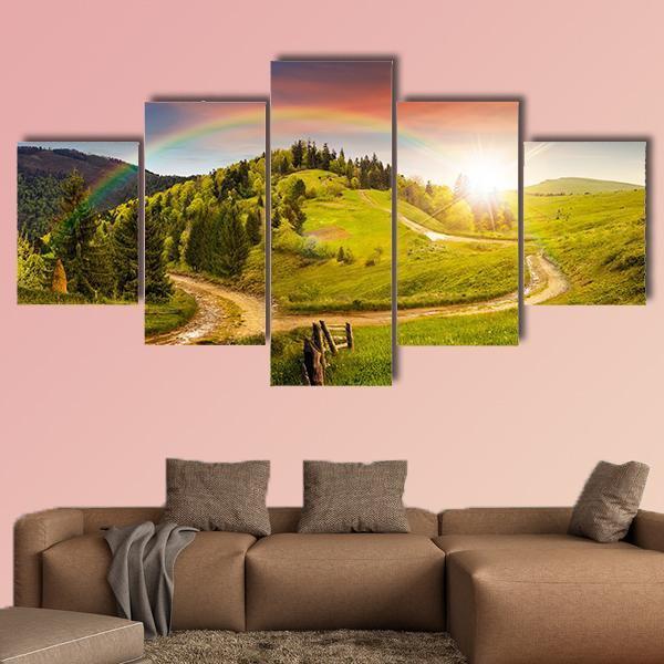 Composite Autumn Landscape Canvas Wall Art-5 Star-Gallery Wrap-62&quot; x 32&quot;-Tiaracle