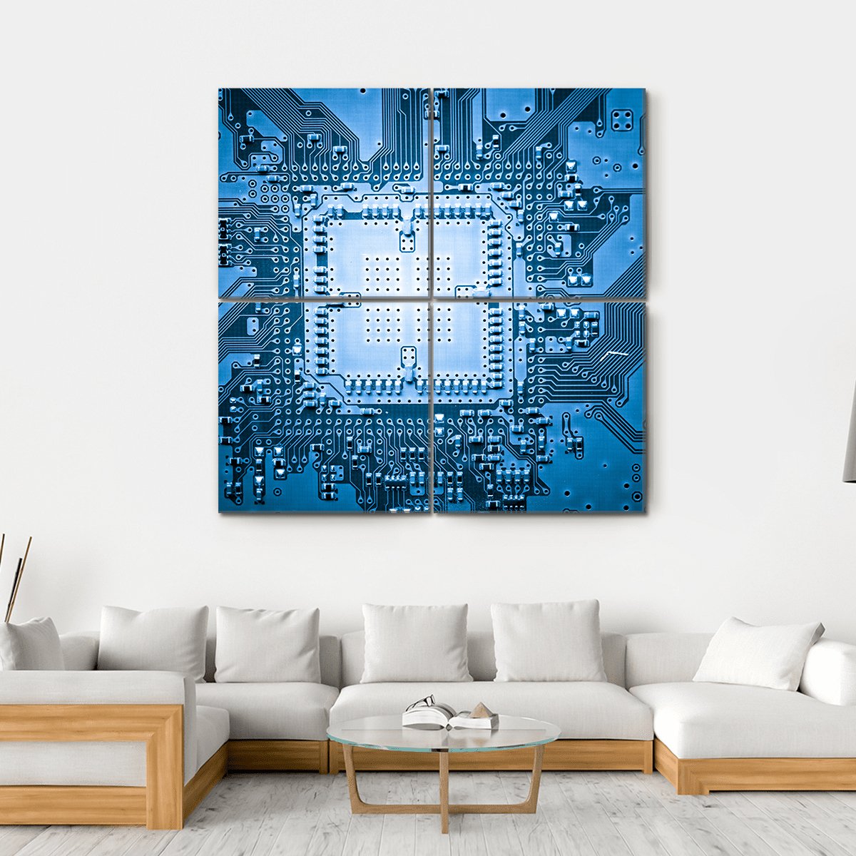 Computer Circuit Board Canvas Wall Art-4 Square-Gallery Wrap-17" x 17"-Tiaracle