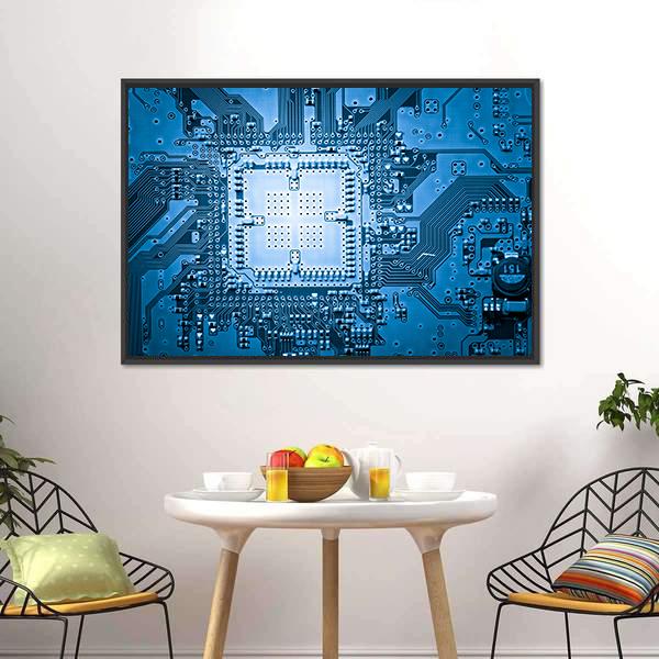 Computer Circuit Board Canvas Wall Art-1 Piece-Floating Frame-24" x 16"-Tiaracle