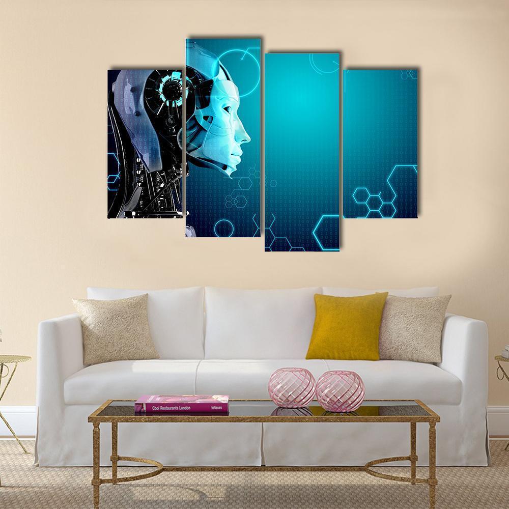 Computer Robot Canvas Wall Art-4 Pop-Gallery Wrap-50" x 32"-Tiaracle